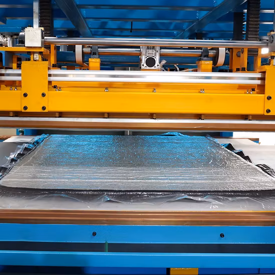 Автоматическая машина для упаковки в рулоны матрасов из пенопласта, латекса и пружинных матрасов.